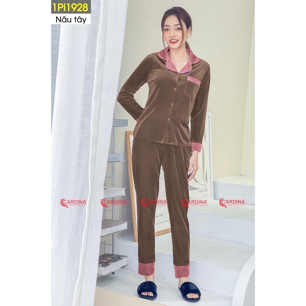 Bộ pijama nữ cao cấp vải nhung tăm kiểu dáng thanh lịch, màu sắc hiện đại sang trọng