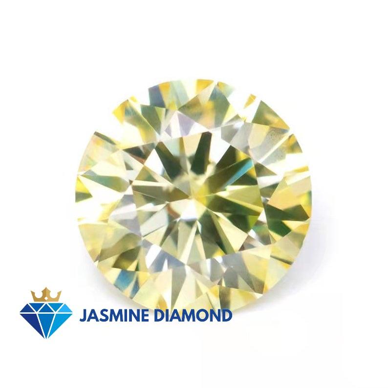 Kim cương nhân tạo Mỹ Moissanite giác cắt tròn màu vàng vivid
