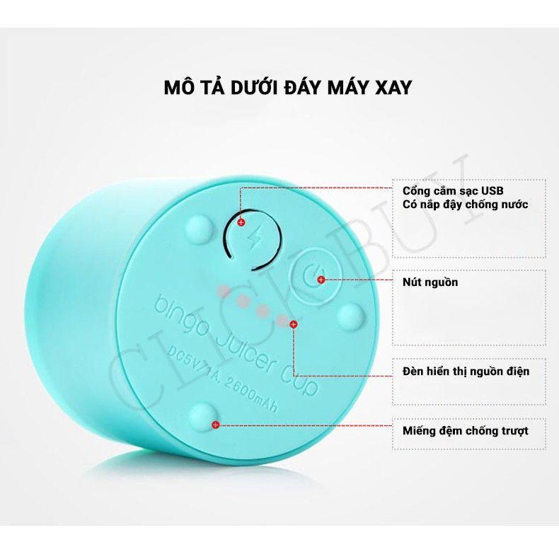 Máy Xay Sinh Tố Bingo Juicer Cup Cầm Tay Mini Sạc Pin 4 Lưỡi 25W 500Ml - CHỐNG NƯỚC CHỐNG VA ĐẬP Cho Mùa Hè 2021