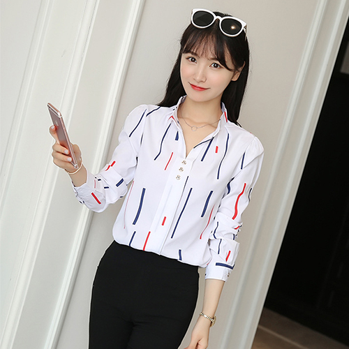 Áo sơ mi nữ công sở, áo cổ tàu họa tiết sọc lạ mắt AH154