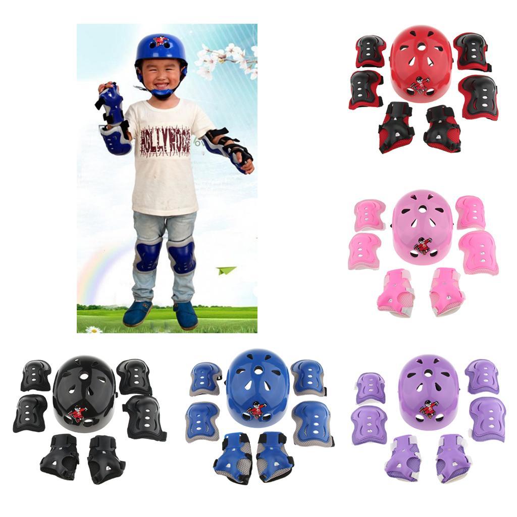 7 Pcs Kid Child Roller Skating Bicycle Helmet Knee Wrist Guard Elbow Pad