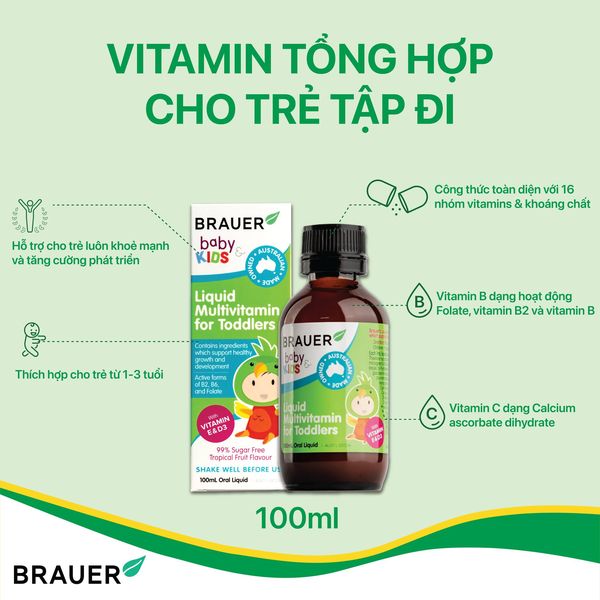 Hình ảnh Vitamin tổng hợp cho trẻ Brauer Multivitamin Úc hỗ trợ trẻ phát triển cân đối, tăng sức đề kháng, giảm biếng ăn, giúp trẻ ngủ ngon - OZ Slim Store