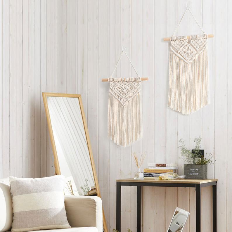 Set 2 Mành Macrame Mini Treo Tường. Sản phẩm nghệ thuật tết dây thủ công trang trí nhà cửa, quán café, homestay. MMN003