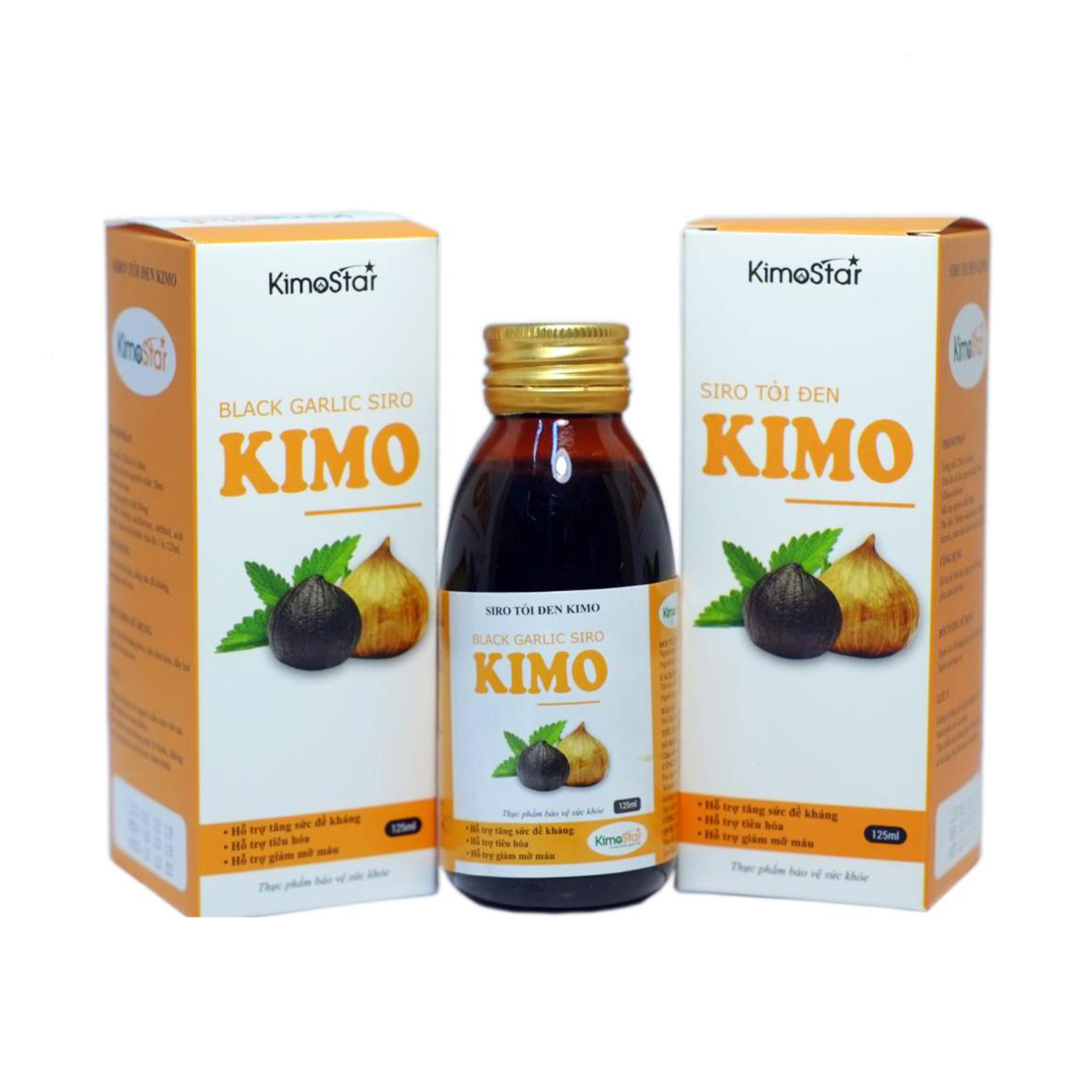 Bộ sản phẩm lọ Tinh dầu tỏi Kimo 30ml và chai Siro tỏi đen Kimo 125ml Thành phần 100% tinh dầu tỏi nguyên chất