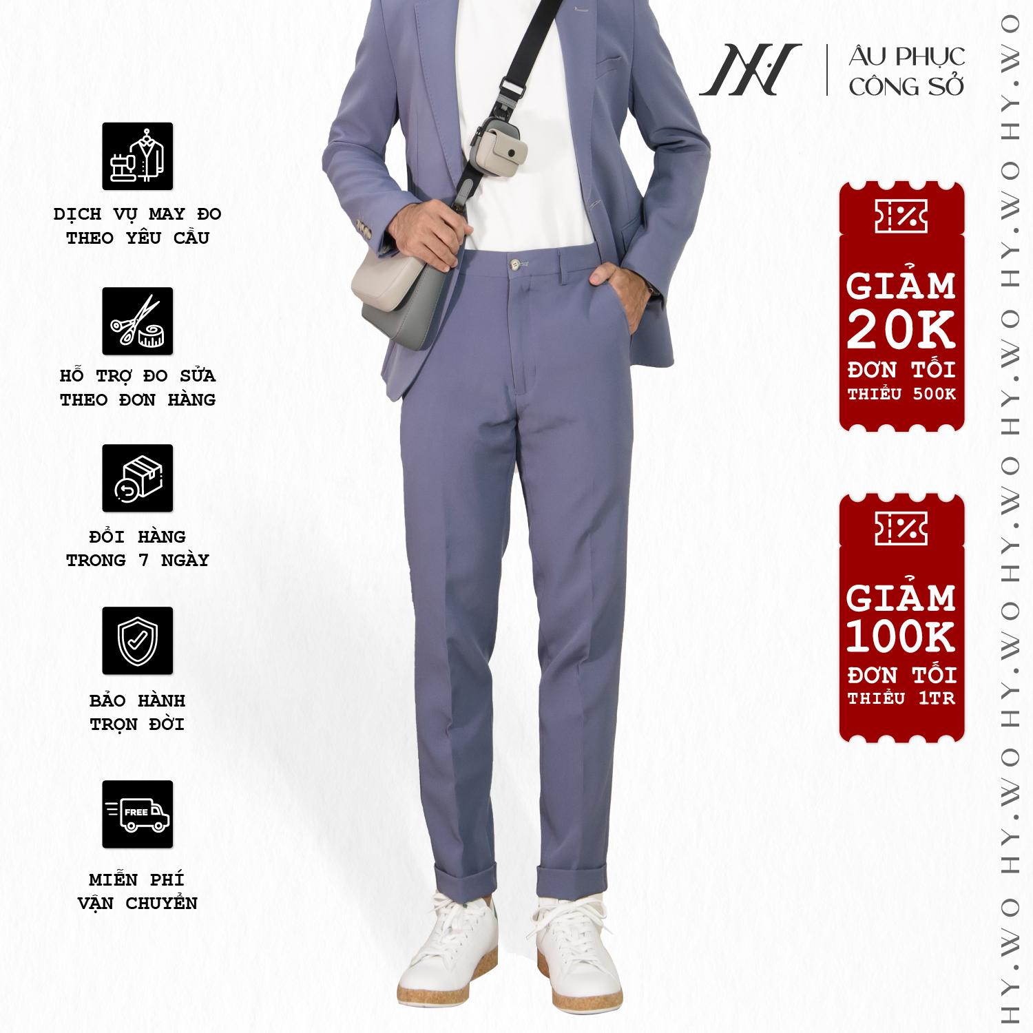 Quần dài công sở, quần tây may đo, BASIC-TROUSERS-6 phong cách thanh lịch thường ngày, kiểu dáng Straight Fit - HY.WO