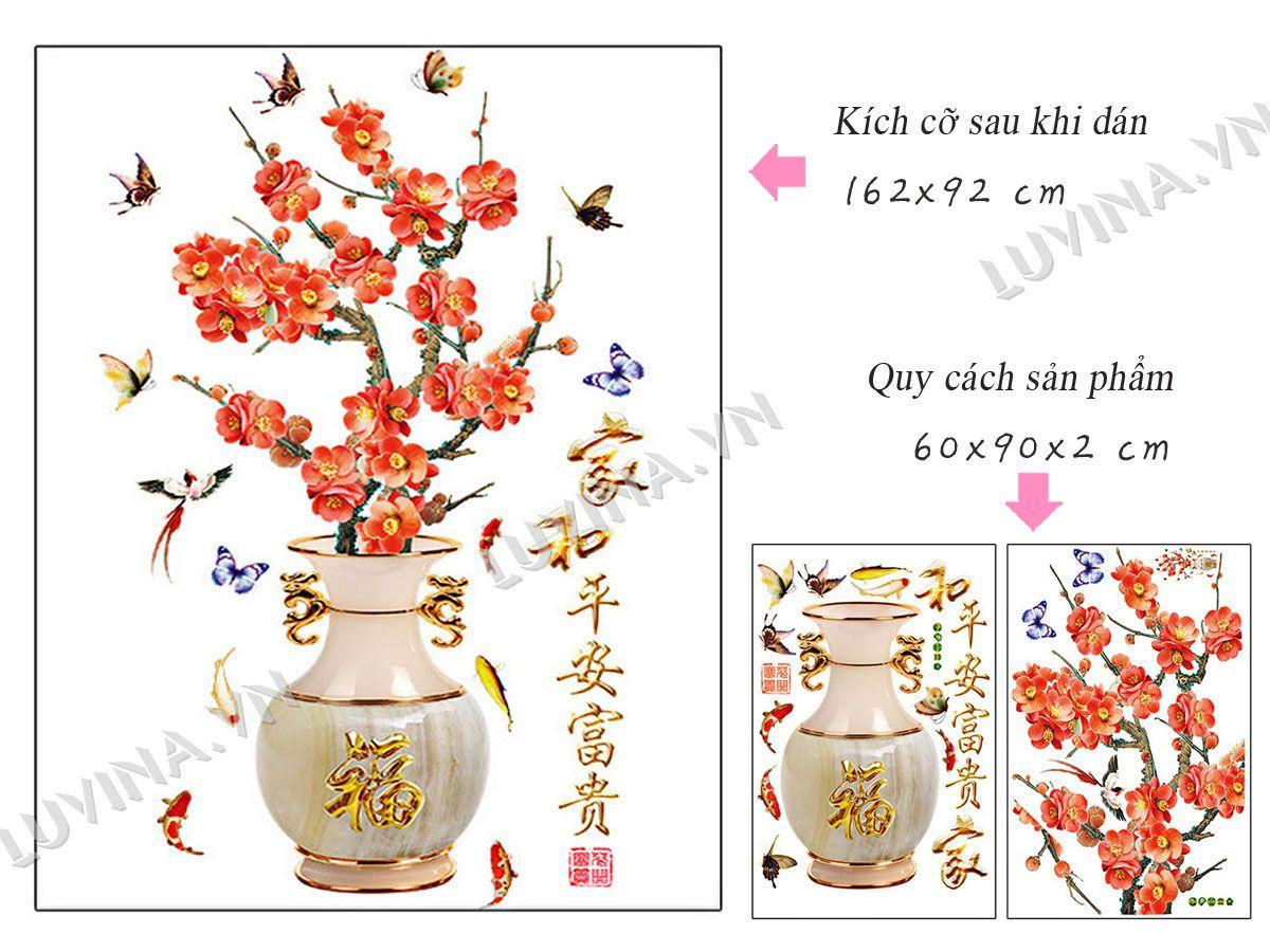 DECAL DÁN TƯỜNG COMBO BÌNH HOA PHONG THỦY