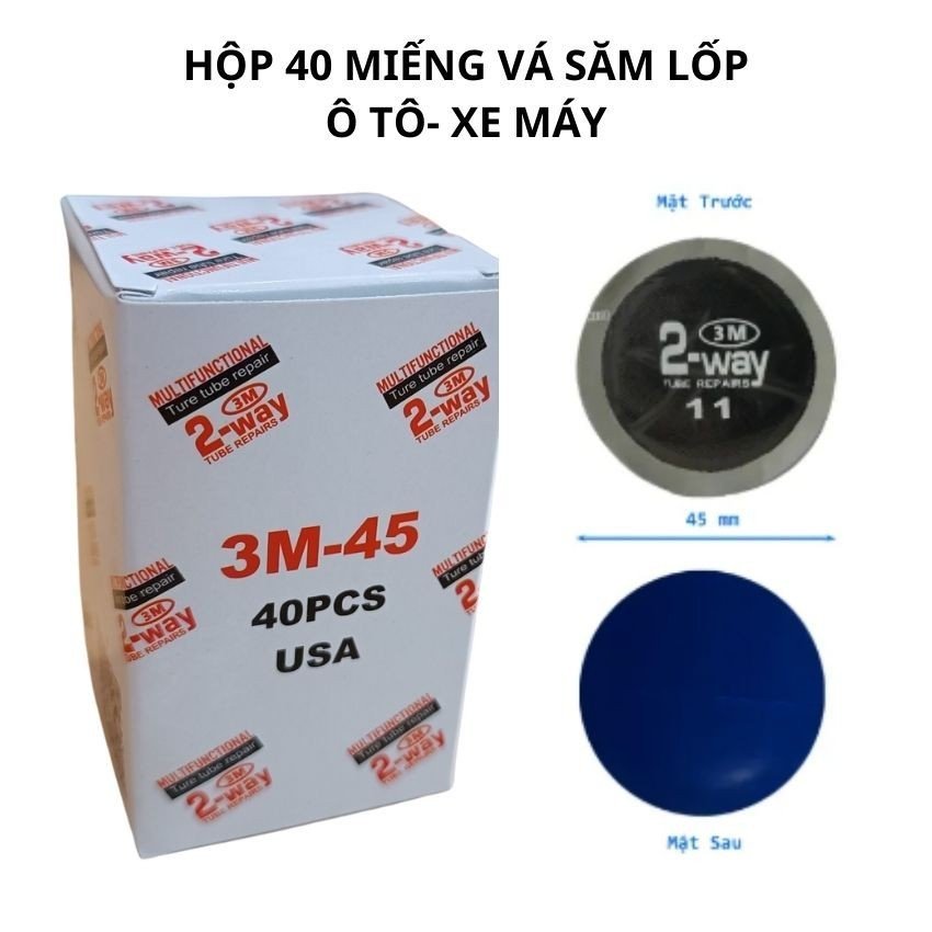 Hộp 40 Miếng vá săm lốp 3M siêu bền có kích thước 45mm được nhiều thợ sửa xe tin dùng, sử dụng được cho Ô tô, xe máy và xe đạp