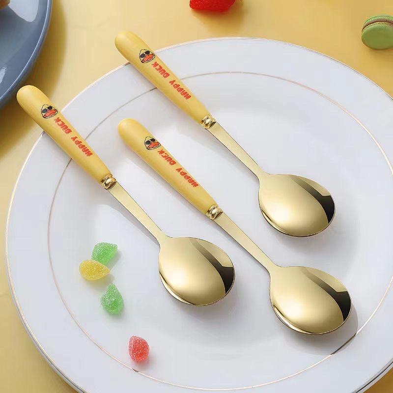 Set 6 thìa vịt vàng DUCK dễ thương kèm vỏ hộp xinh xắn - Bộ 6 muỗng hình vịt mạ vàng đáng yêu cán dài cho bé ăn dặm
