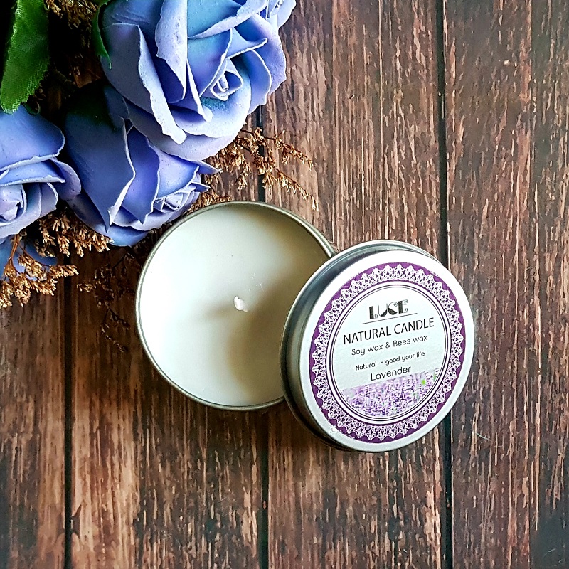 Nến thơm sáp ong hộp thiếc oải hương Ecolife - Aroma Candles Bees Wax Lavender