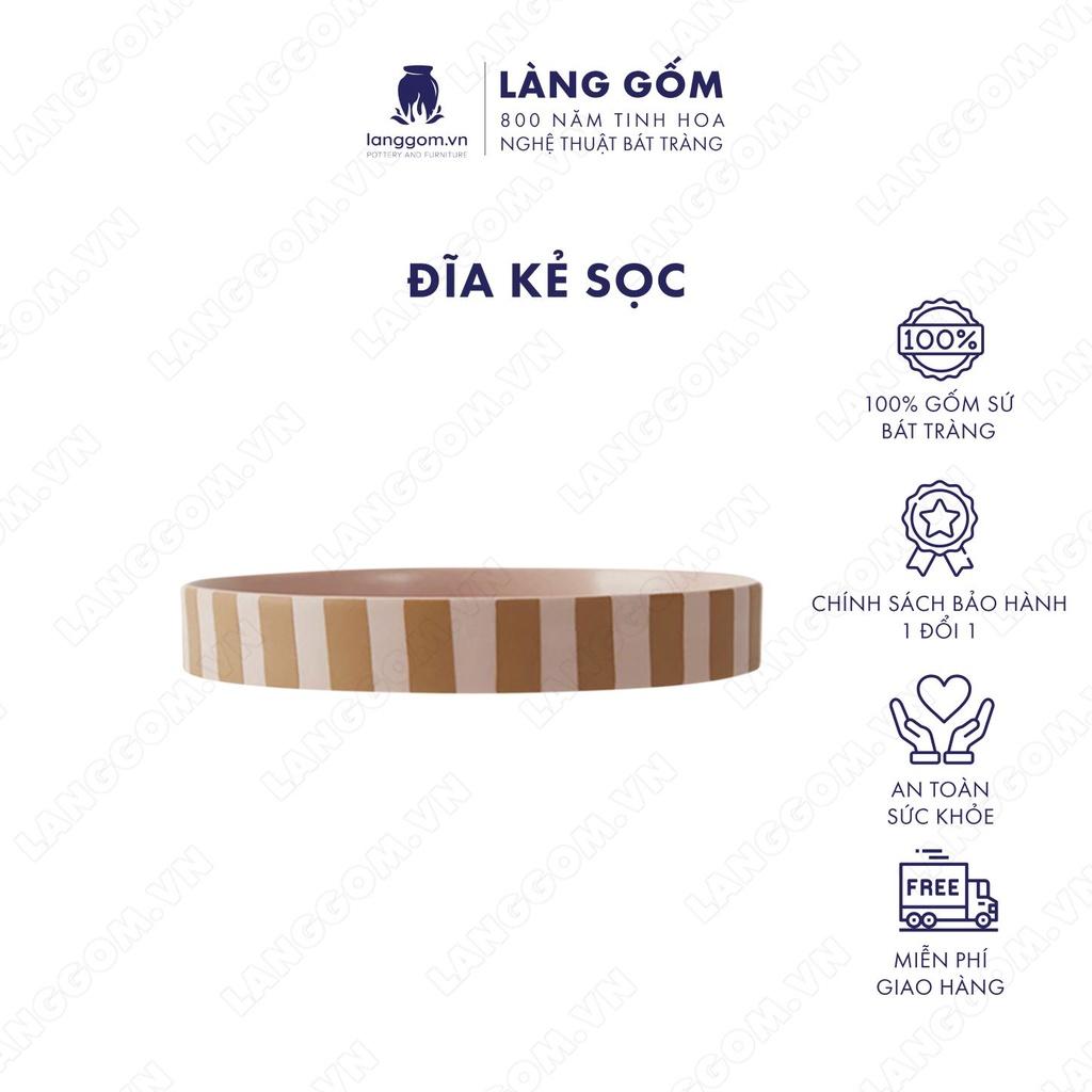 Đĩa gốm sứ cao cấp đựng bánh kẹo kiểu kẻ sọc - Gốm sứ Bát Tràng