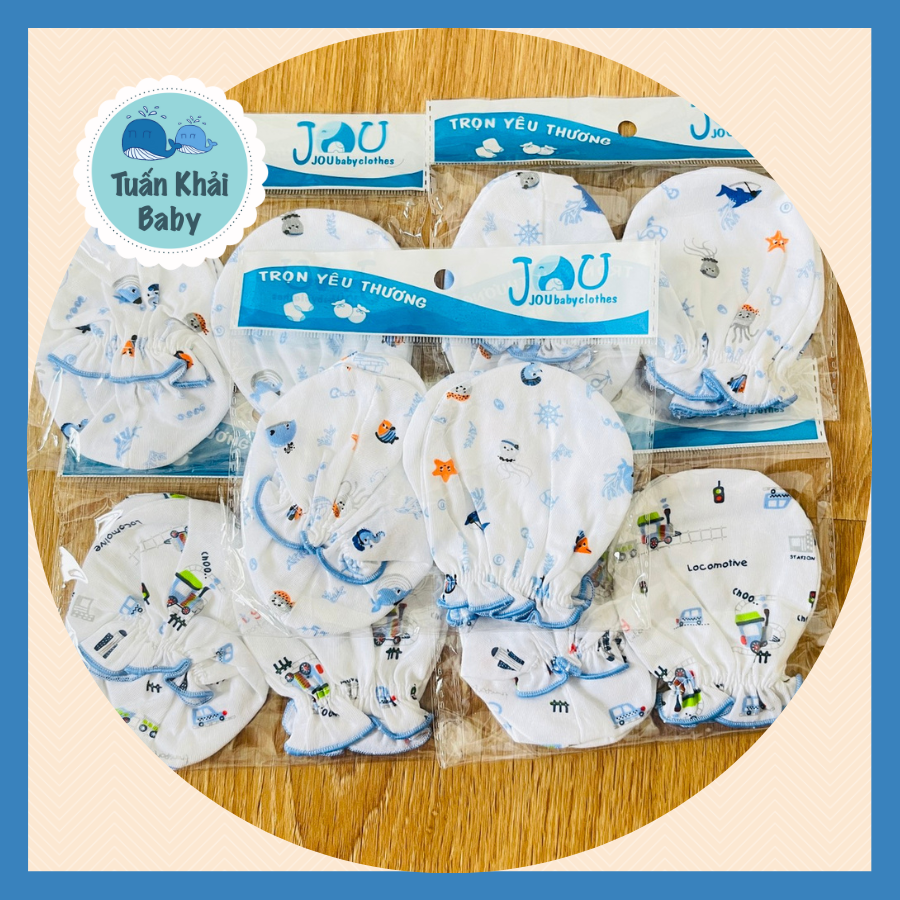 Set 5 đôi bao tay, bao chân sơ sinh cotton Họa Tiết J-FR GGY cho bé trai, bé gái