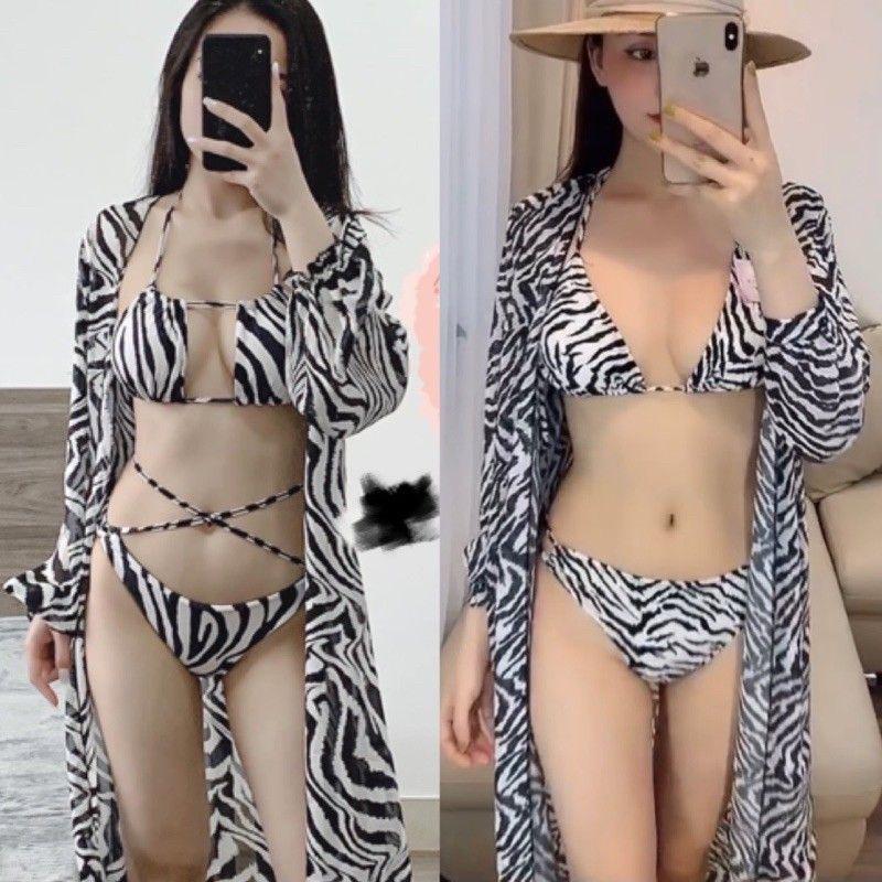 bikini đồ bơi sét 3 món da rắn kem hinh anh thật bao kiem hàng