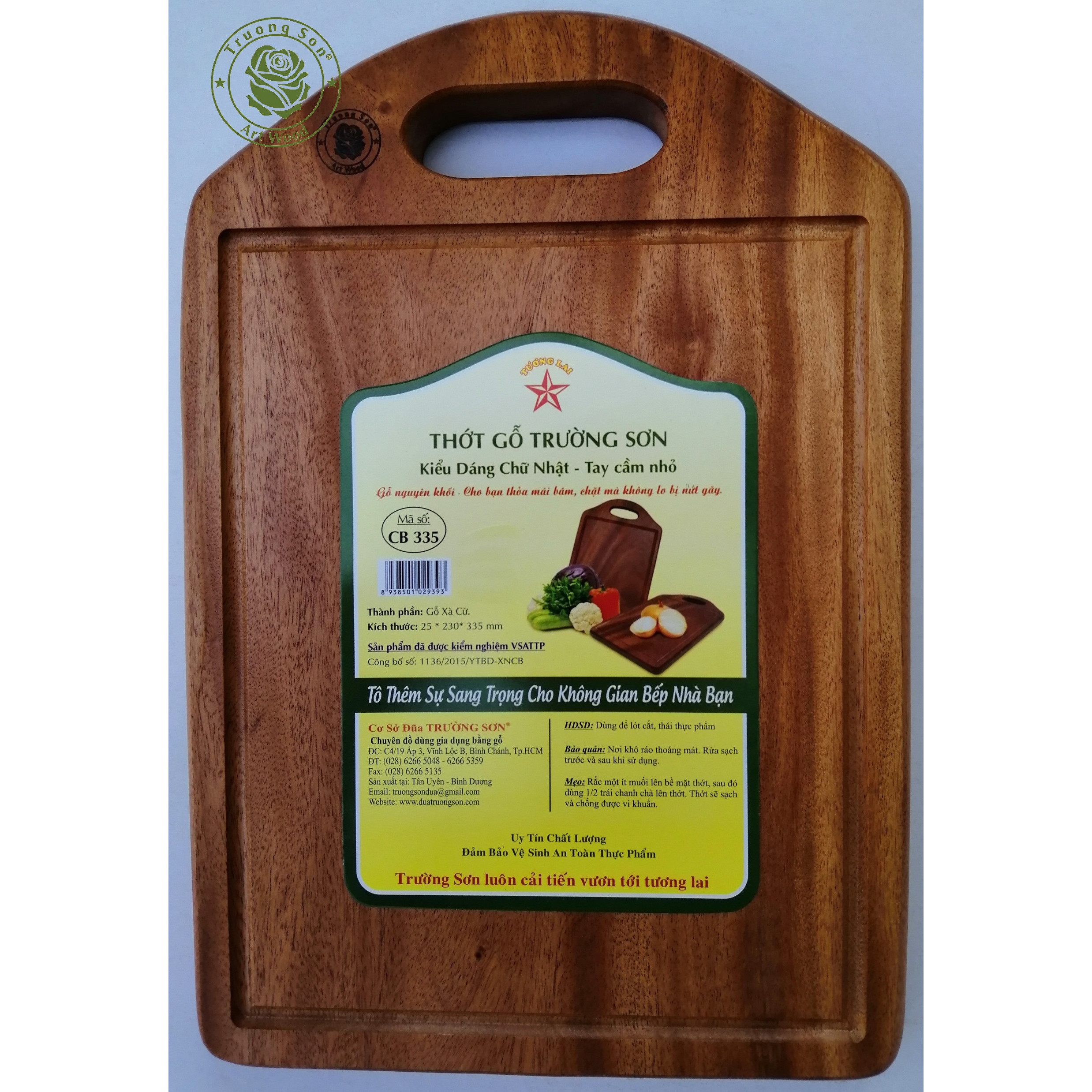 Thớt Gỗ Xà Cừ Kiểu Dáng Chữ Nhật CB335 ( 33.5 x 23 x 2 cm ) - Đồ Gỗ Nhà Bếp Thương Hiệu Trường Sơn