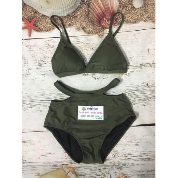 Bikini tam giác quần khoét eo màu rêu, đen, đỏ, cam đất siêu ho