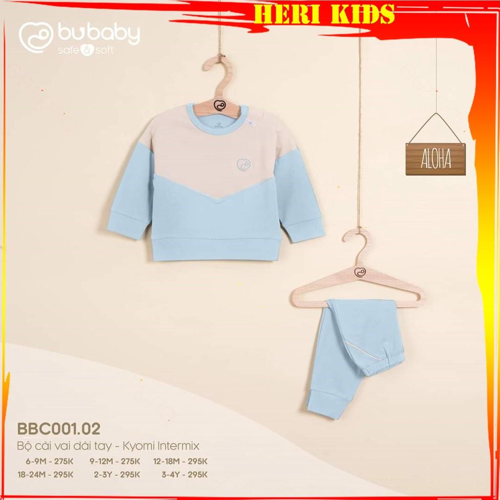 Bộ dài tay bamboo cotton Bu, Bubaby Kyomi intermix BBC001.02 cho bé 6m - 4Y - Blue - be