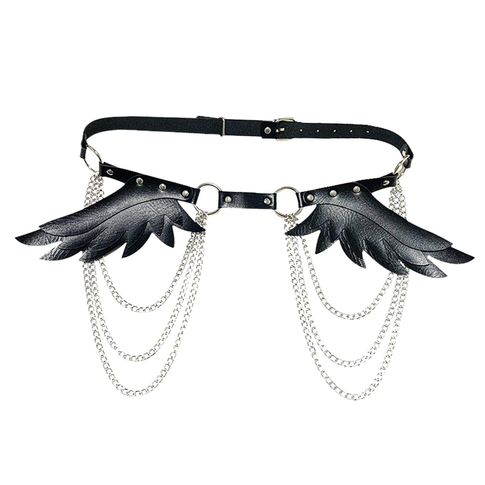 Punk Waist Chain Belt with Wing Punk Rock Belt for Pants Cosplay Rave Outfit