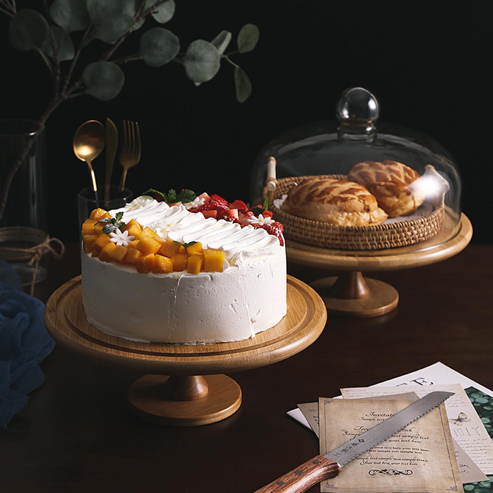 Wooden Serving Tray with Glass Cover Breakfast Food Cake Serving Platter