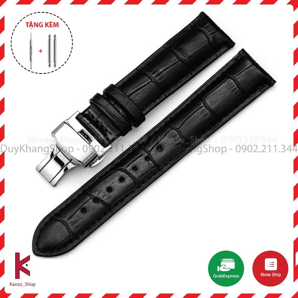 Dây Đồng Hồ Da Khóa Bướm Bạc 2 Nút Bấm - Dây Da Đồng Hồ 14mm 15mm 16mm 17mm 18mm 19mm 20mm 21mm 22mm 23mm 24mm