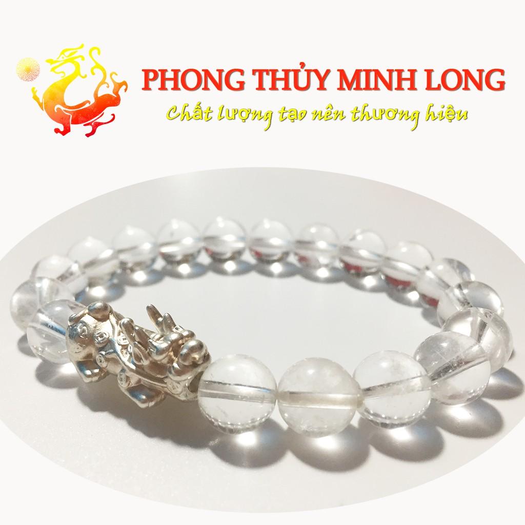 Vòng tay đá. thach anh Trắng chất lượng 5A mix Tỳ Hưu Bạc hợp mệnh Kim và Thủy