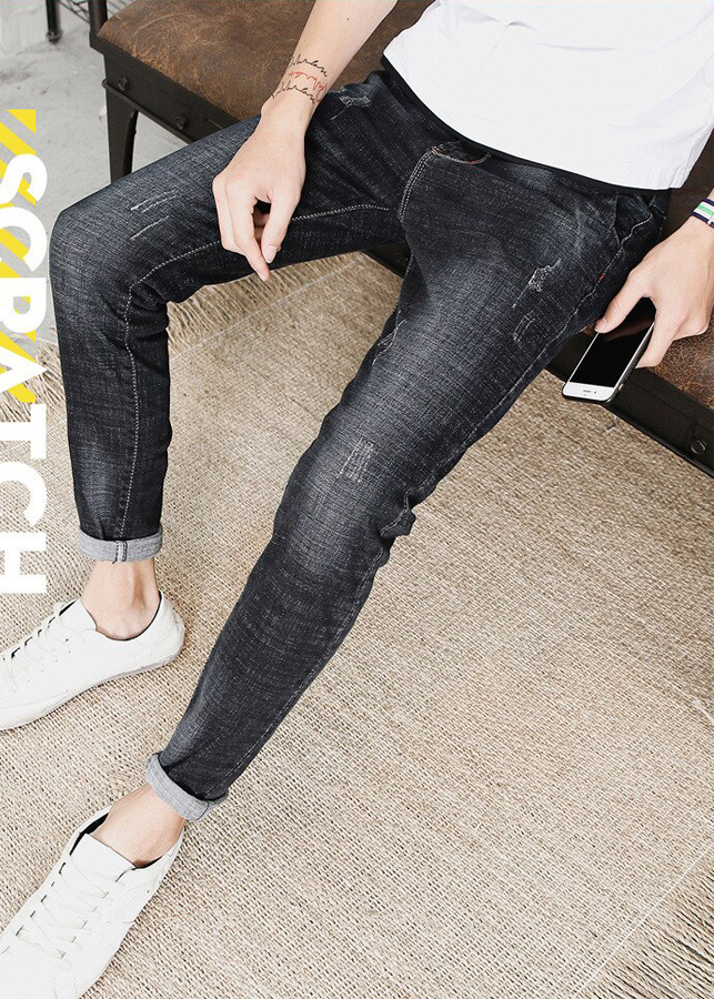 Quần Jeans Nam Đen Xước Nhẹ DENXUOC52 - Đen Xước