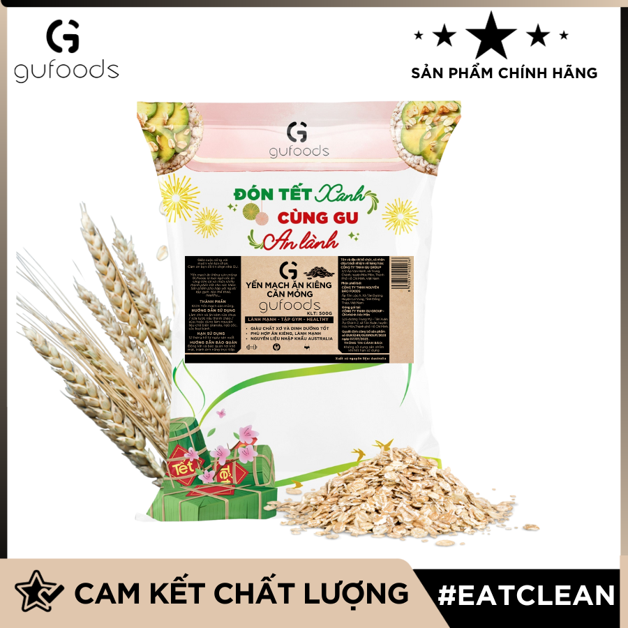 Yến mạch tươi cán mỏng (cán dẹt) GUfoods - Ăn kiêng, Giàu chất xơ, Hỗ trợ giảm cân, Tập gym, Eat clean