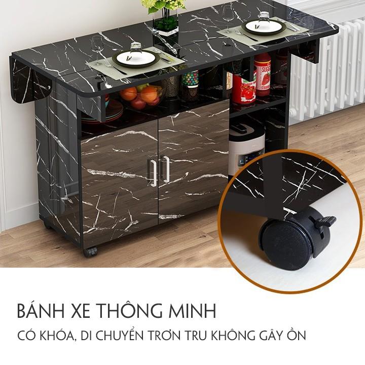Bàn ăn gấp gọn thông minh tích hợp tủ để bát, gia vị kích thước sử dụng 120*70*77cm.