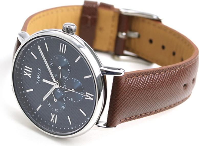 Đồng hồ Dây Da Nam Timex  Southview 41mm Silver-tone Case Blue Dial Brown Leather Strap - TW2T35100