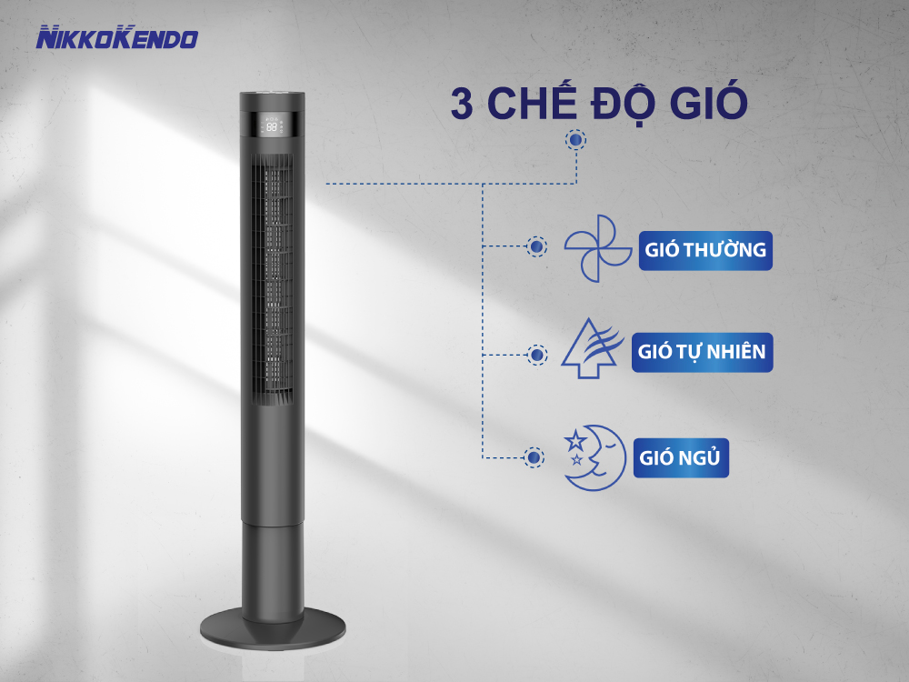 Quạt tháp Nikkokendo FT-14 có remote hẹn giờ màu đen trắng xoay 90 độ - Hàng chính hãng