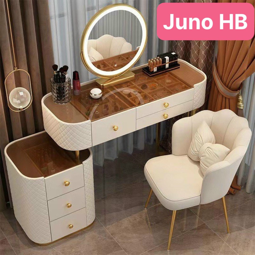 Bàn trang điểm HB Juno Sofa bọc da mặt kính gương led cảm ứng 