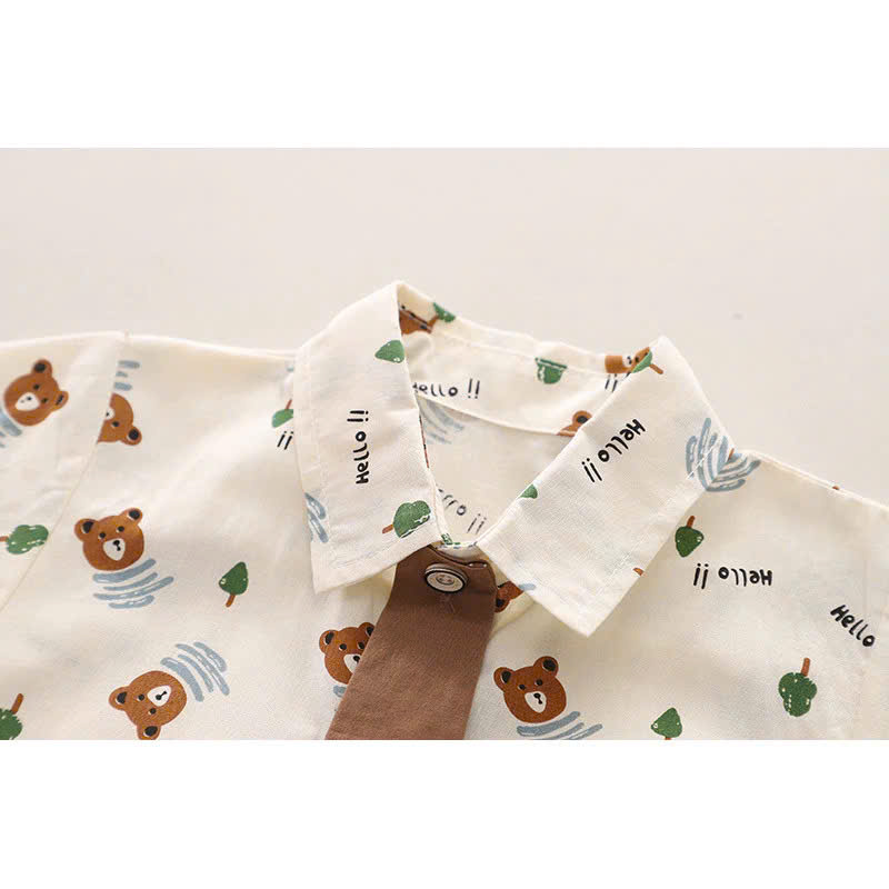 SET ÁO SƠ MI HỌA TIẾT GẤU CÀ VẠT QUẦN ĐÙI KAKI CHO BÉ TRAI 1-5 TUỔI