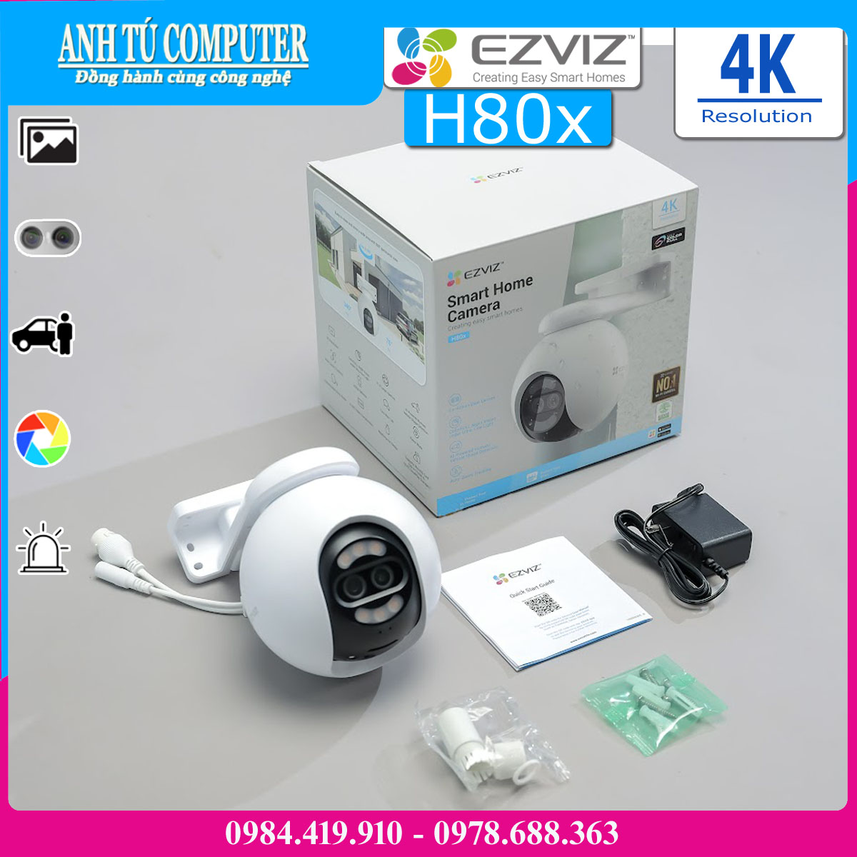 Camera WiFi 360º 4K 8MP EZVIZ H80x hàng chính hãng