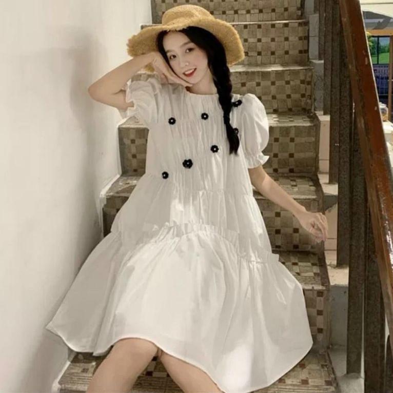 Váy bầu,Đầm bầu công sở dáng suông thời trang màu trắng sau sinh(45-65kg)