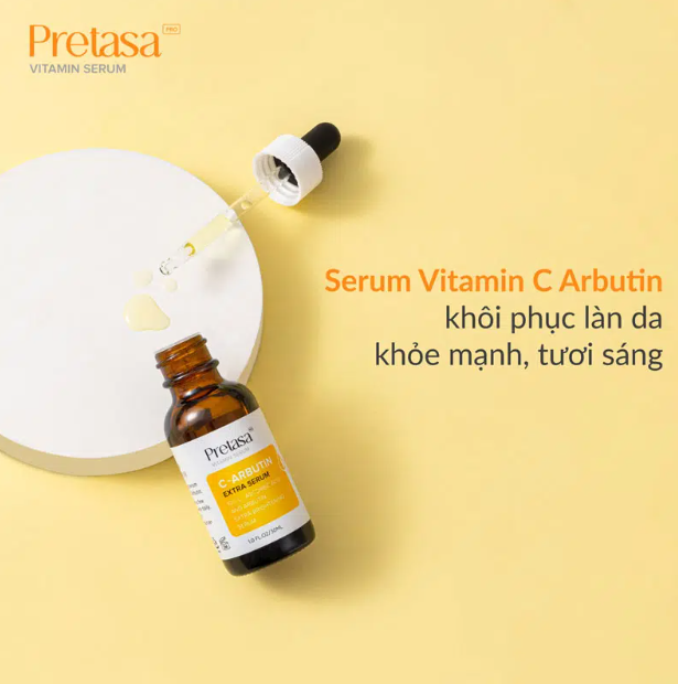 Serum Pretasa C-Arbutin extra giúp giảm thâm nám, da không đều màu, chống lão hóa, cấp ẩm chuyên sâu