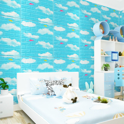 Bộ 20 Tấm Xốp Dán Tường 3D Hoạt Hình Bầu Trời Dễ Thương, Dày Dặn Chống Va Đập