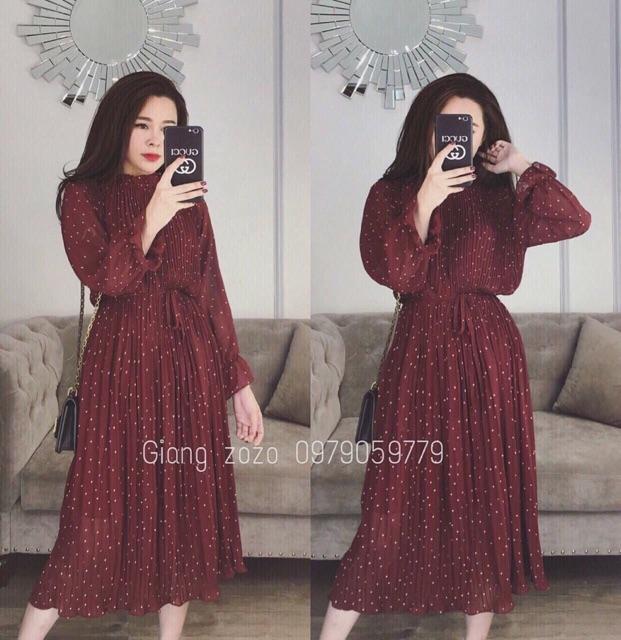 Váy bầu,đầm bầu dáng dài voan chấm bi thời trang