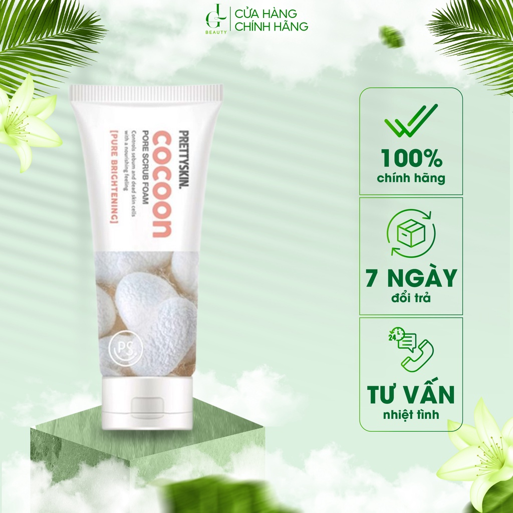 Sữa rửa mặt tẩy da chết kén tằm thải độc cho da, bổ sung collagen Prettyskin Cocoon Scrub Foam 150ml tặng móc khóa