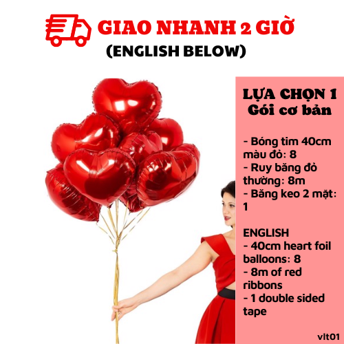 Bong bóng trang trí Valentine hình trái tim màu đỏ vlt01