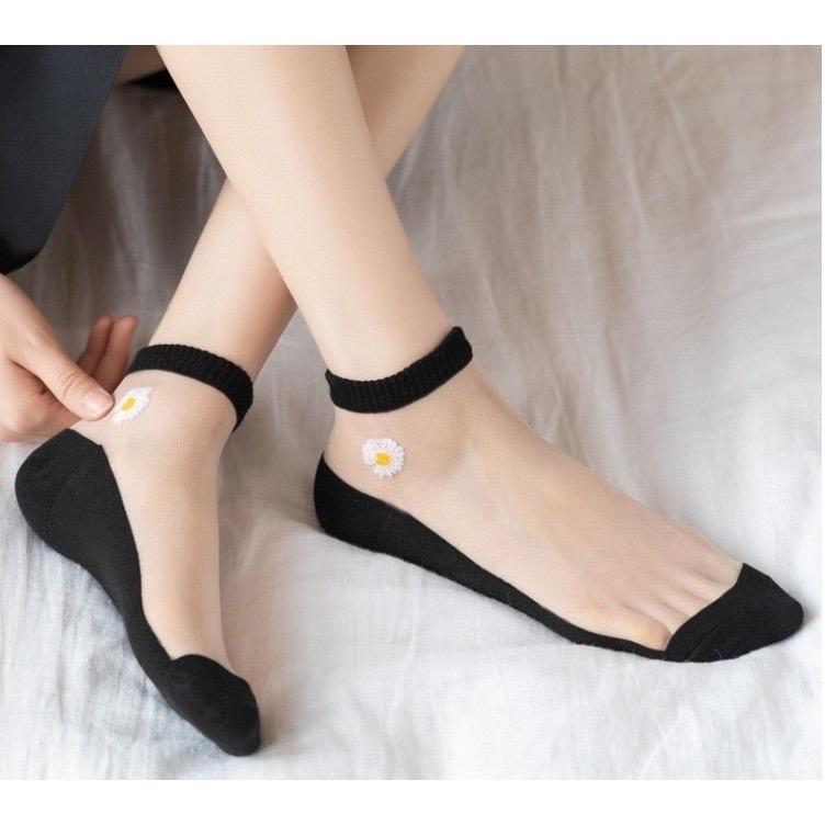 Túi 10 đôi vớ ren hoa cúc họa mi cổ ngắn phối ren cao cấp thoáng khí nâng niu gót sen vàng xinh xắn cute
