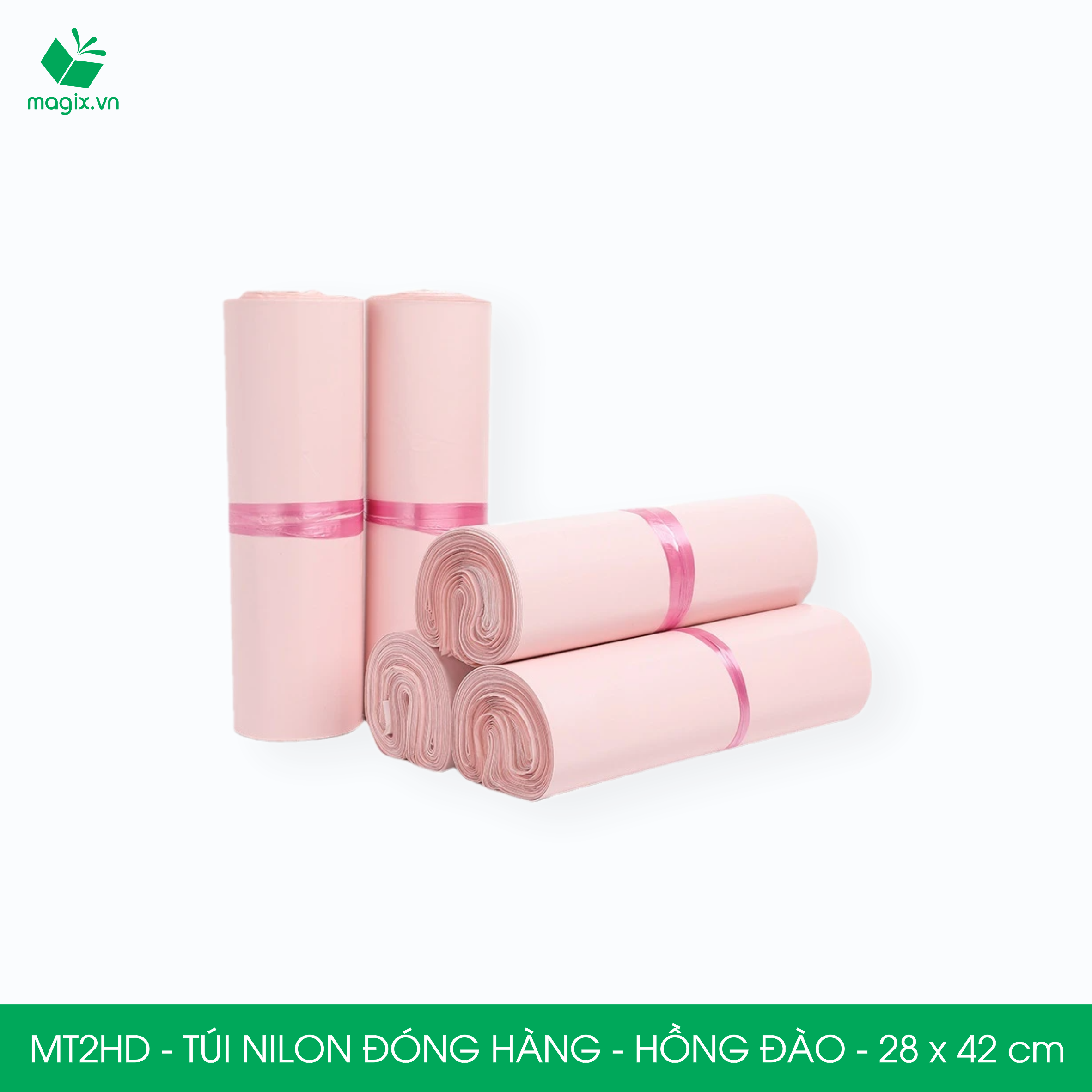 MT2HD - 28x42 cm  - Túi nilon gói hàng - 100 túi niêm phong đóng hàng màu hồng đào