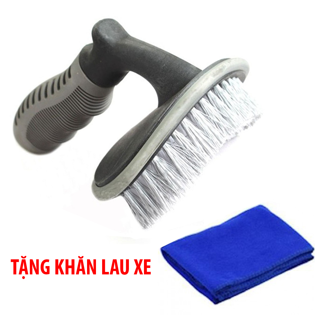 (Tặng khăn lau xe) Chổi cọ lốp xe ô tô (cán cao su chắc chắn, lông sợi cước bền)