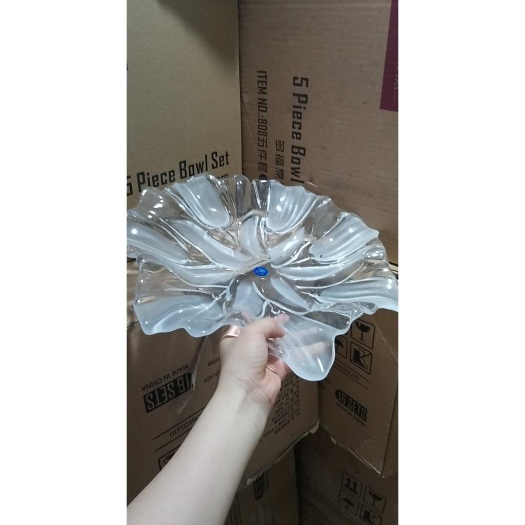 Bộ bát đĩa thủy tinh cánh sen trắng mài cao cấp