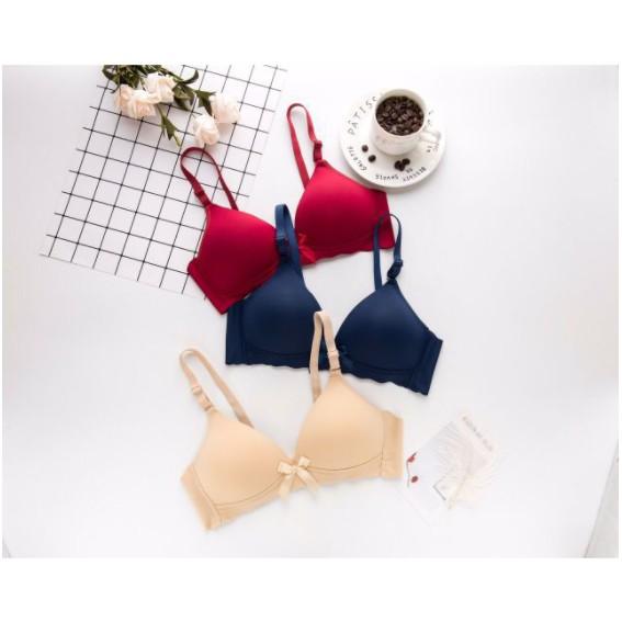 Áo Lót Nữ Đẹp ️️ Áo ngực nữ đúc su trơn - Áo lót su trơn không gọng đệm mỏng viền sóng đính nơ
