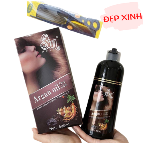 Dầu Gội Phủ Bạc SIN HAIR Nhật Bản 500ml , Tinh Chất Nhân Sâm Giúp Phủ Bạc Tóc An Toàn Tặng Kèm Lược Chải Tóc