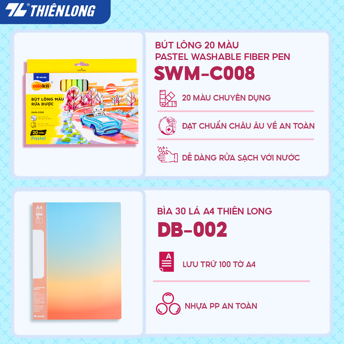 Combo dụng cụ học tập thể hiện cá tính - Tone Xanh pastel dịu mát - 08 món