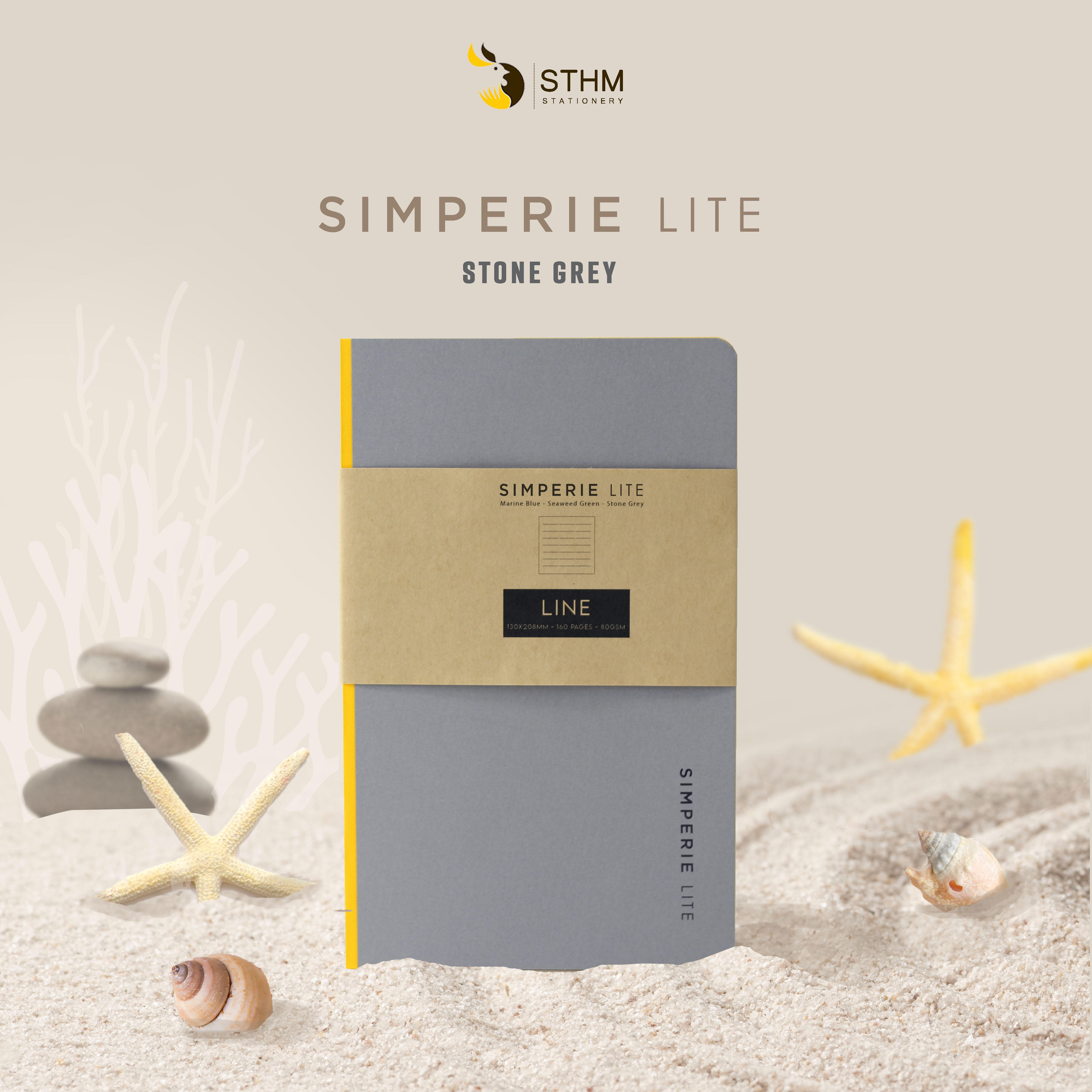 SIMPERIE LITE - Stone Grey - Sổ tay mở flat 180 độ - Ruột kem 80gsm có chấm chia cột - STHM stationery