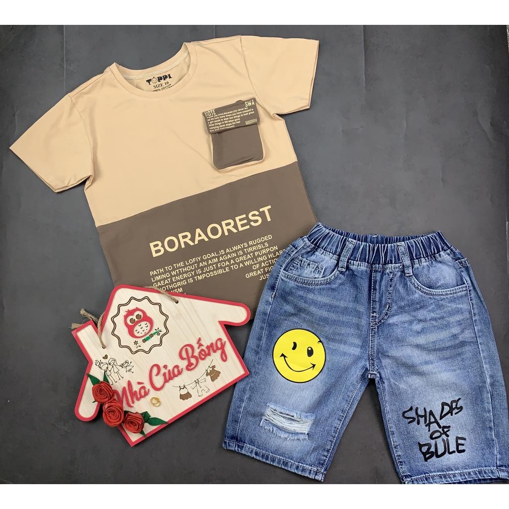 Áo thun tay ngắn bé trai phối kiểu túi size 10,5 - 40 kg