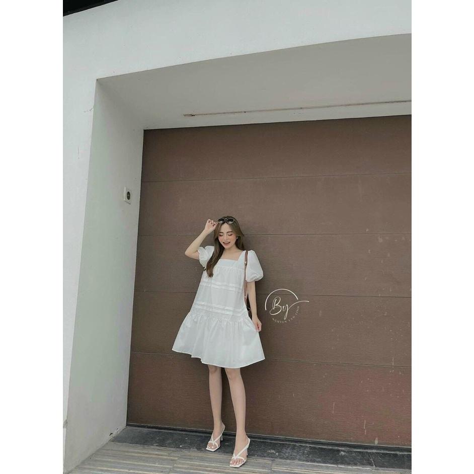 Đầm baby doll ̉ đầm baby doll dài qua gối kèm nơ siêu xinh