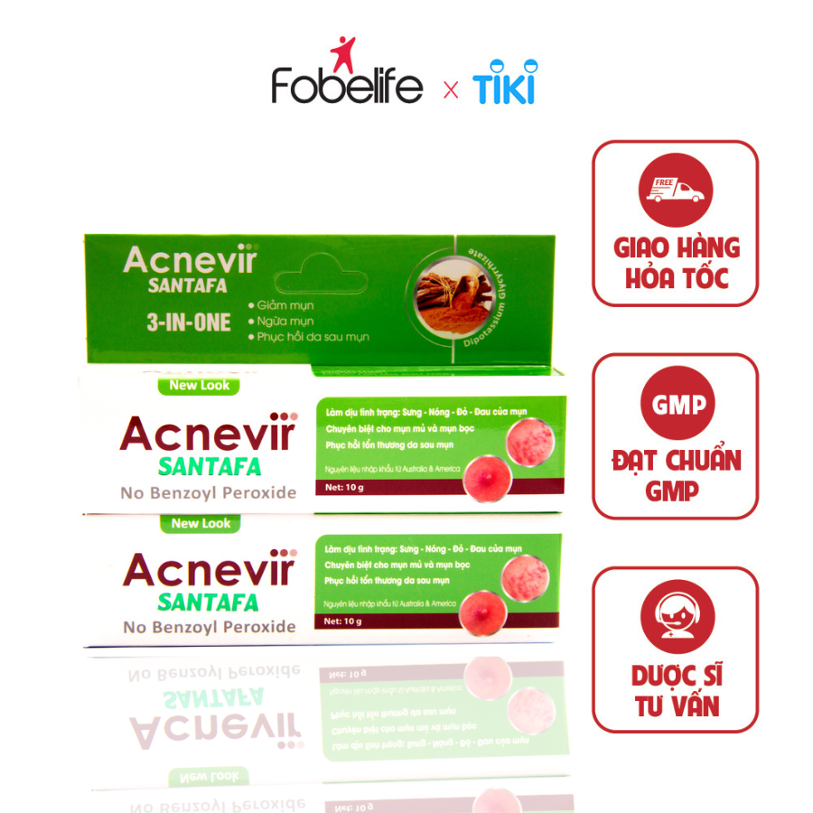 Kem Hỗ Trợ Giảm Mụn Mủ Mụn Viêm Mụn Bọc Acnevir Santafa xanh ( Tuýp 10gr )