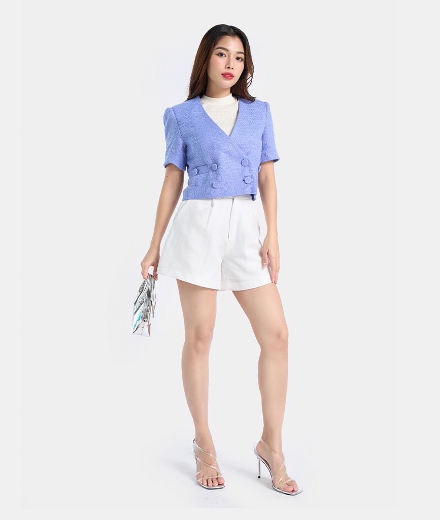 Áo Blazer Nữ Thời Trang HNOSS Crop Ngắn Tay HNKHC005