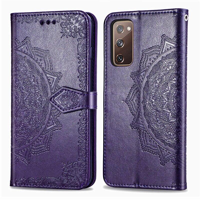 Bao da điện thoại PU kiểu ví gập in nổi hình hoa cho Samsung Galaxy S20 FE